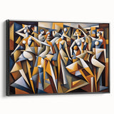 Framed abstract figurative wall art showcasing a modern design in bold colors with a sleek black frame, perfect for contemporary decor.