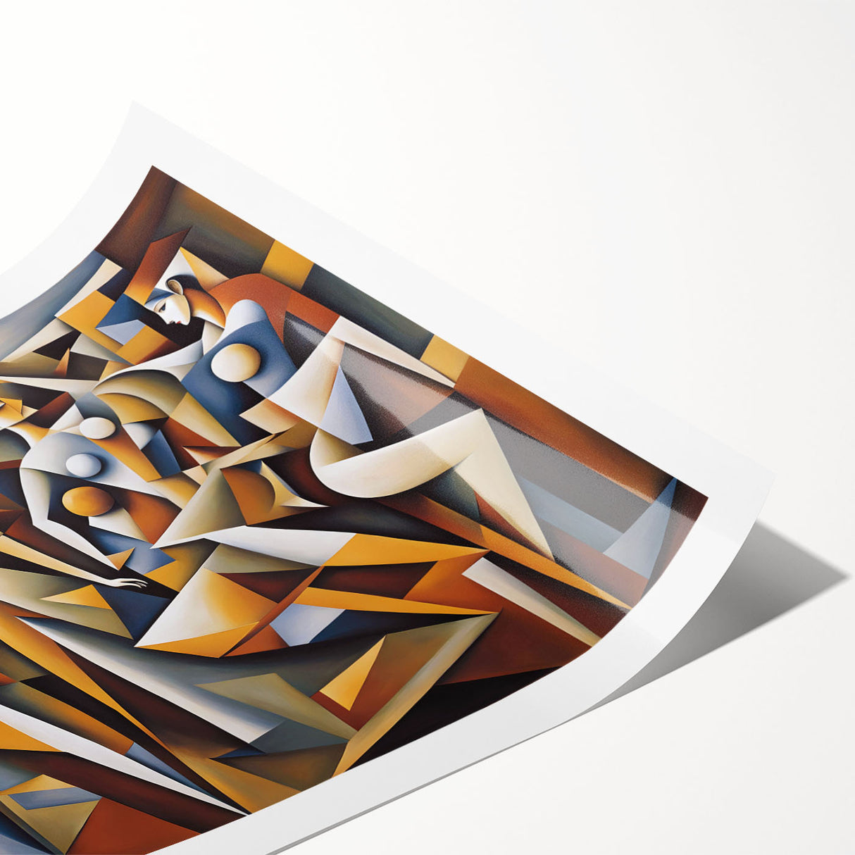 Abstract figurative wall art print showcasing vibrant colors and dynamic shapes, rolled for easy transport and ideal for framing.