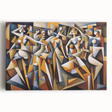 Abstract figurative wall art canvas print showcasing vibrant colors and fluid shapes, perfect for modern home decor, displayed in a gallery-style setting.