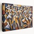 Stretched canvas wall art showcasing an abstract figurative design in vibrant colors, highlighting unique textures and modern aesthetics.
