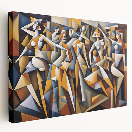 Stretched canvas wall art showcasing an abstract figurative design in vibrant colors, highlighting unique textures and modern aesthetics.