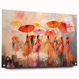 Abstract figurative wall art design displayed on acrylic glass, showcasing vibrant colors and modern shapes, ideal for contemporary decor.