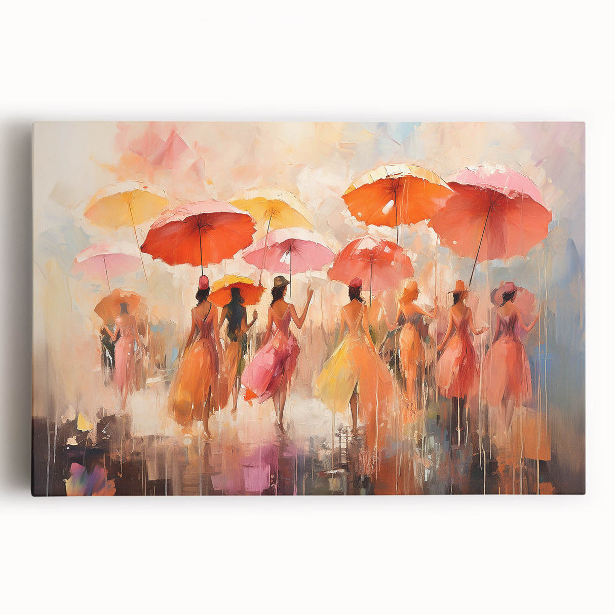 Abstract figurative wall art design on stretched canvas, showcasing vibrant colors and dynamic shapes, perfect for modern home decor.