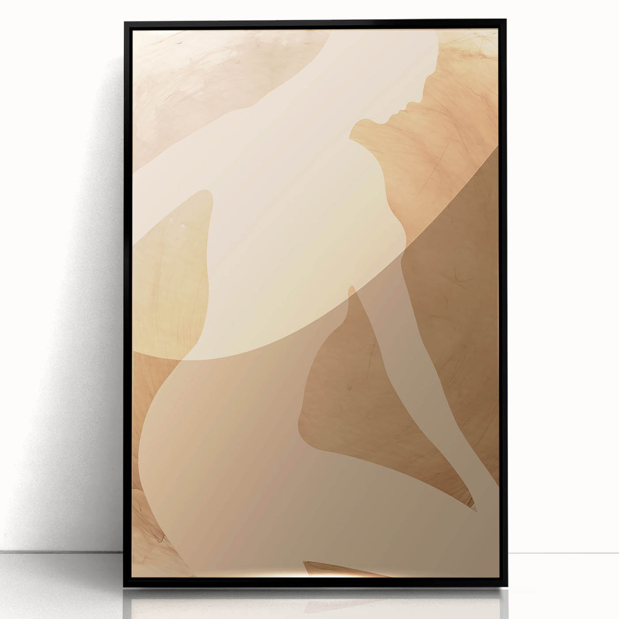 Framed abstract figurative wall art design showcasing vibrant colors and unique shapes, presented in a sleek black frame, ideal for modern decor.