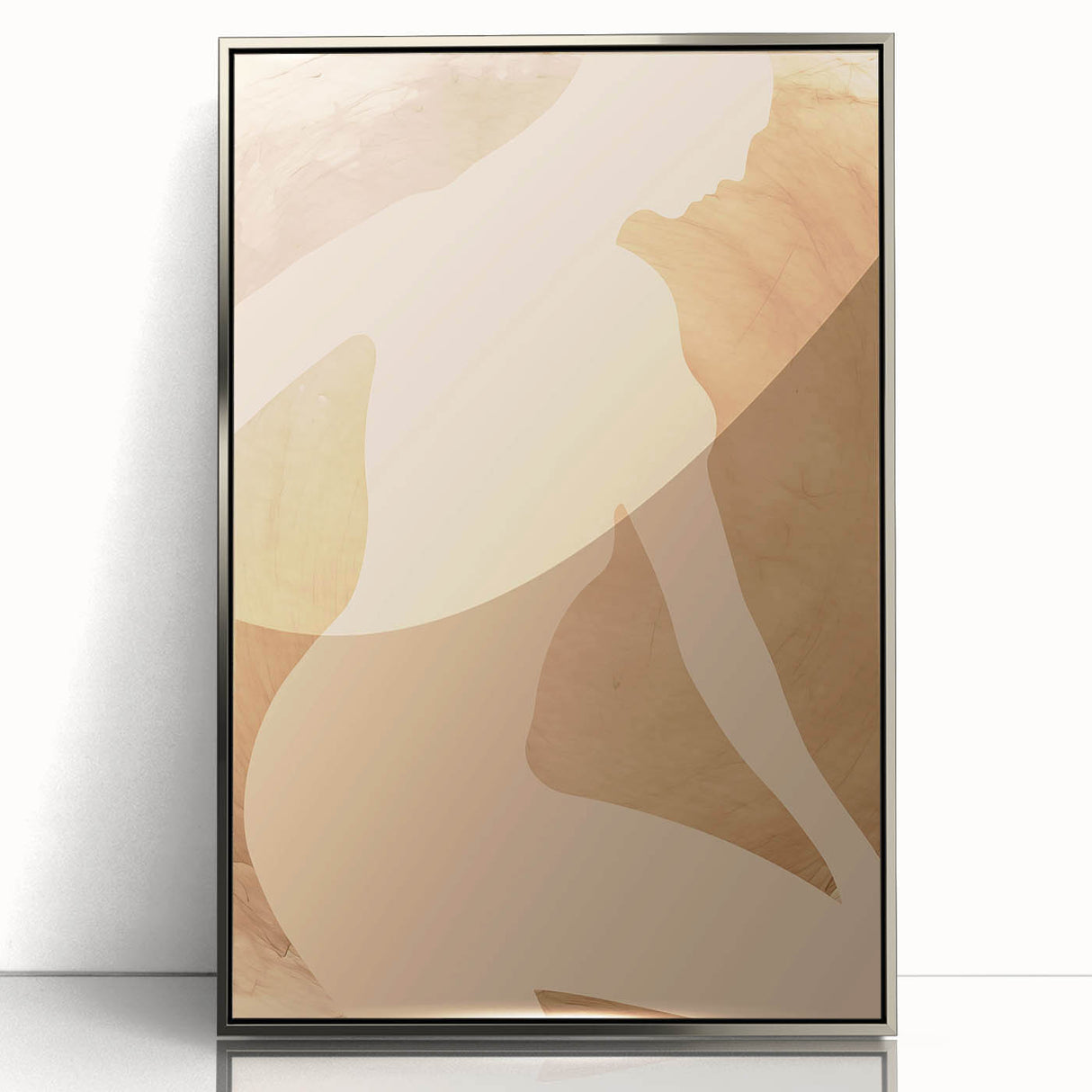 Framed abstract figurative wall art with silver accents, showcasing a modern design in a sleek frame, perfect for contemporary decor.