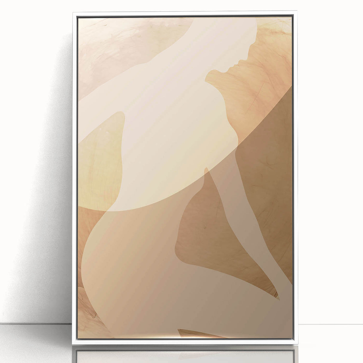Framed abstract figurative wall art featuring vibrant colors and dynamic shapes against a white backdrop, ideal for modern decor.