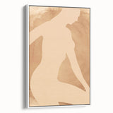 Framed abstract figurative wall art featuring a minimalist design in soft pastel colors, showcasing a modern aesthetic from a side view.