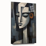 Abstract figurative wall art collection displayed in a sleek acrylic glass frame, showcasing vibrant colors and modern design elements.