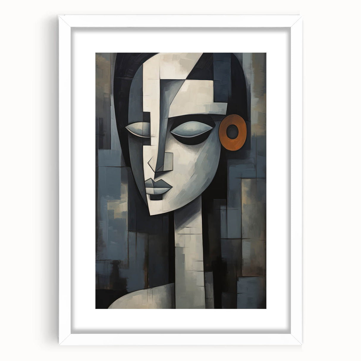 Abstract figurative wall art design in a white frame, showcasing vibrant colors and flowing shapes, perfect for modern home decor.