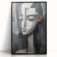 Framed abstract figurative wall art showcasing a modern design in black acrylic, featuring bold shapes and fluid lines, perfect for contemporary decor.