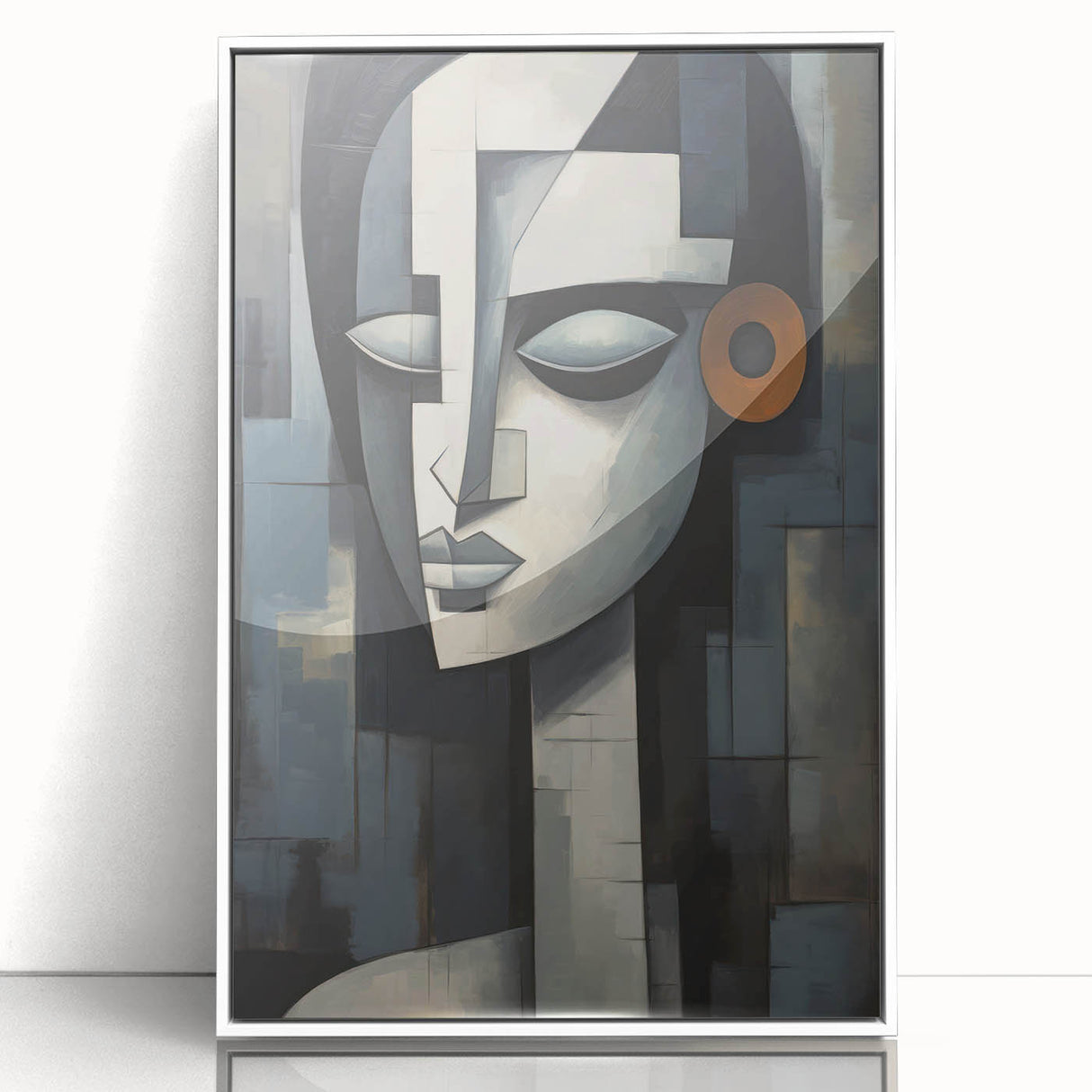 Framed abstract figurative wall art collection showcasing vibrant colors and dynamic shapes, set against a sleek white background.
