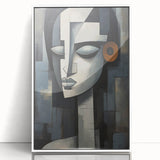 Framed abstract figurative wall art collection showcasing vibrant colors and dynamic shapes, set against a sleek white background.