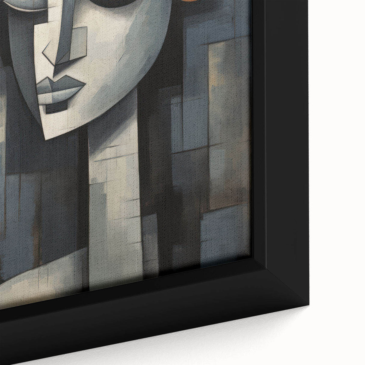 Close-up of a framed abstract figurative wall art piece showcasing vibrant colors and intricate brushwork, perfect for modern decor.