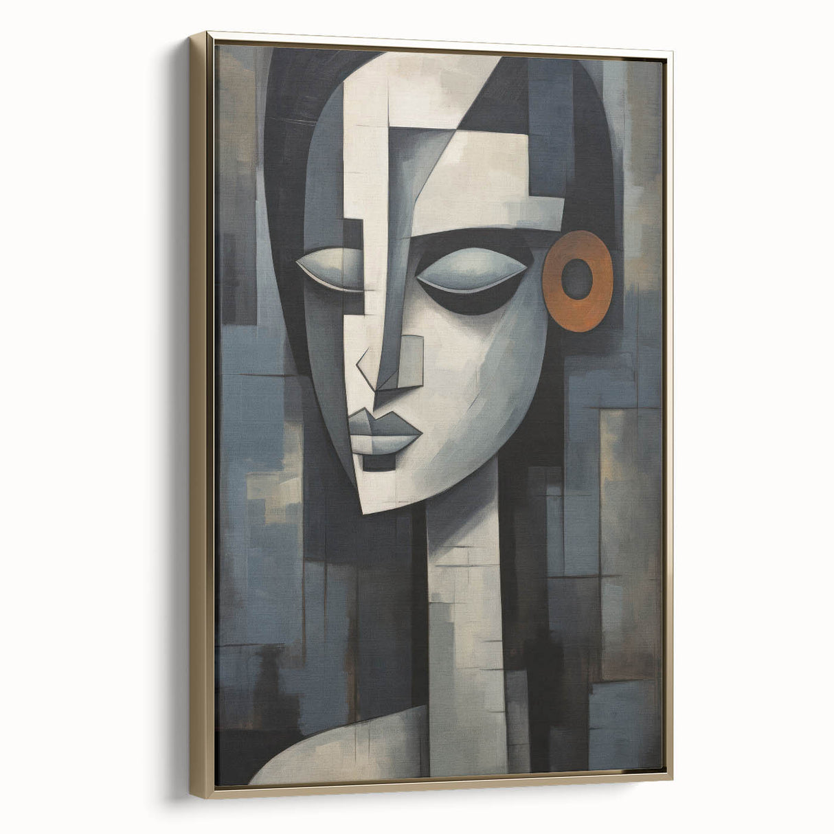 Framed abstract figurative wall art featuring a gold color palette, showcasing elegant curves and modern design elements, perfect for contemporary decor.