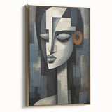 Framed abstract figurative wall art featuring a gold color palette, showcasing elegant curves and modern design elements, perfect for contemporary decor.
