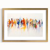 Framed abstract figurative wall art in gold, featuring a modern design with vibrant colors, perfect for enhancing contemporary decor.