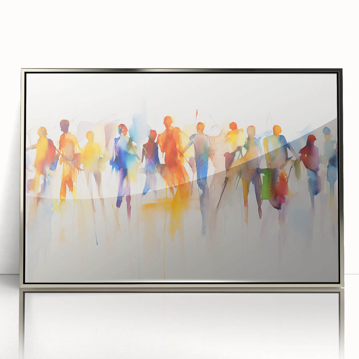Framed abstract figurative wall art design showcasing dynamic shapes in silver and gray, perfect for modern home decor accents.