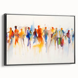 Framed abstract figurative wall art in a sleek black frame, showcasing modern design with vibrant colors and dynamic shapes, perfect for contemporary decor.