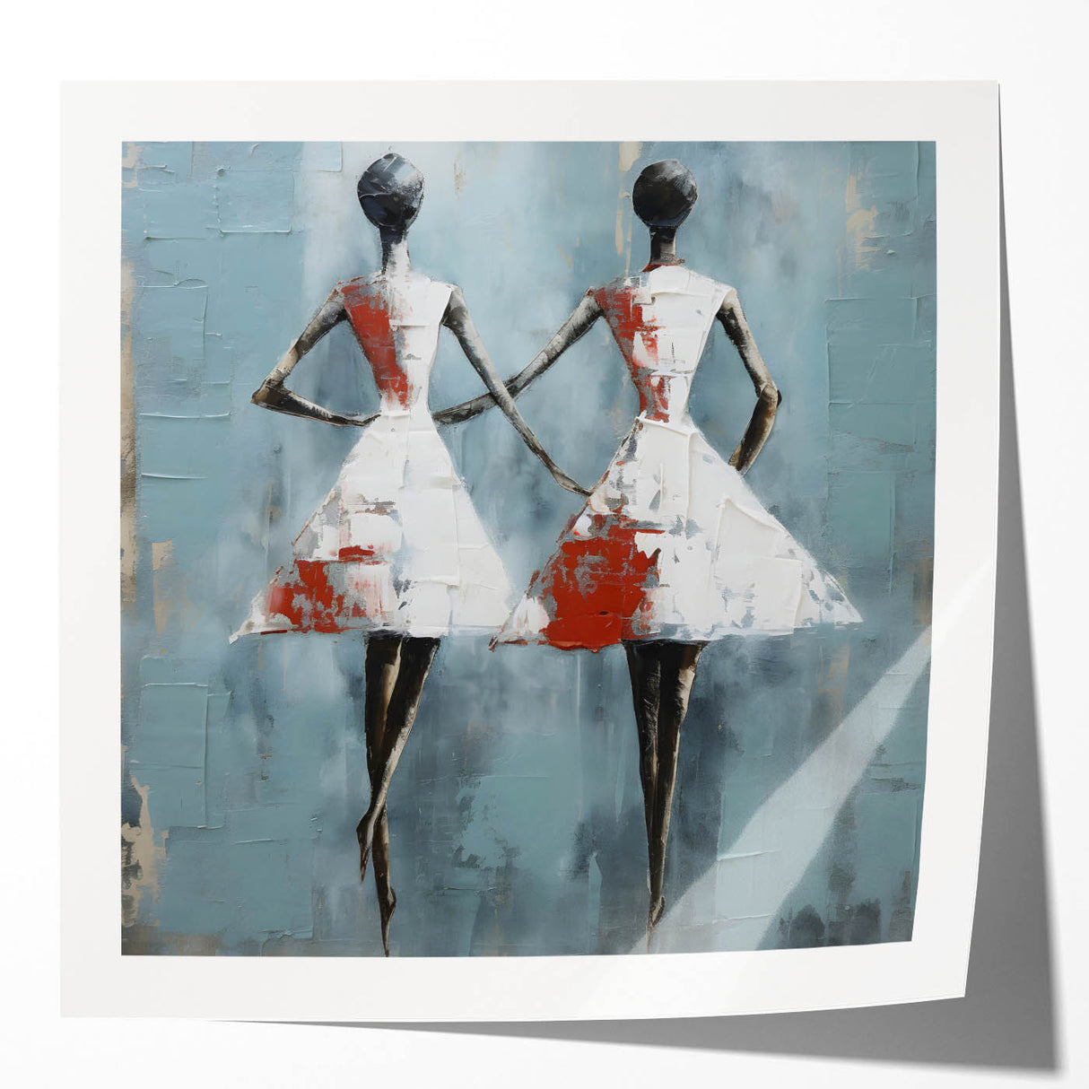 Abstract figurative wall art design showcasing vibrant colors and dynamic shapes, perfect for modern home decor. Ideal for living rooms or galleries.