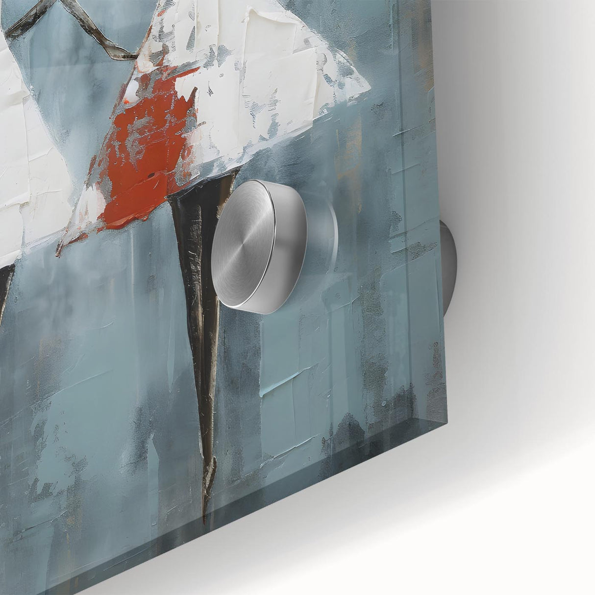 Close-up of an abstract figurative wall art piece, showcasing vibrant colors and fluid shapes on acrylic glass, ideal for modern decor.