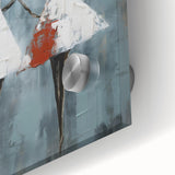 Close-up of an abstract figurative wall art piece, showcasing vibrant colors and fluid shapes on acrylic glass, ideal for modern decor.