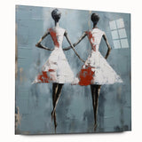 Abstract figurative wall art piece displayed in an acrylic glass frame, showcasing vibrant colors and modern design elements, perfect for contemporary decor.