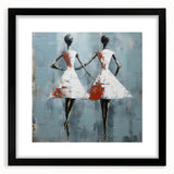 Framed abstract figurative wall art design with a black mat, showcasing vibrant colors and modern shapes, perfect for contemporary decor.