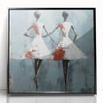 Framed abstract figurative wall art design showcasing vibrant colors and dynamic shapes, displayed in a sleek black frame for modern decor.