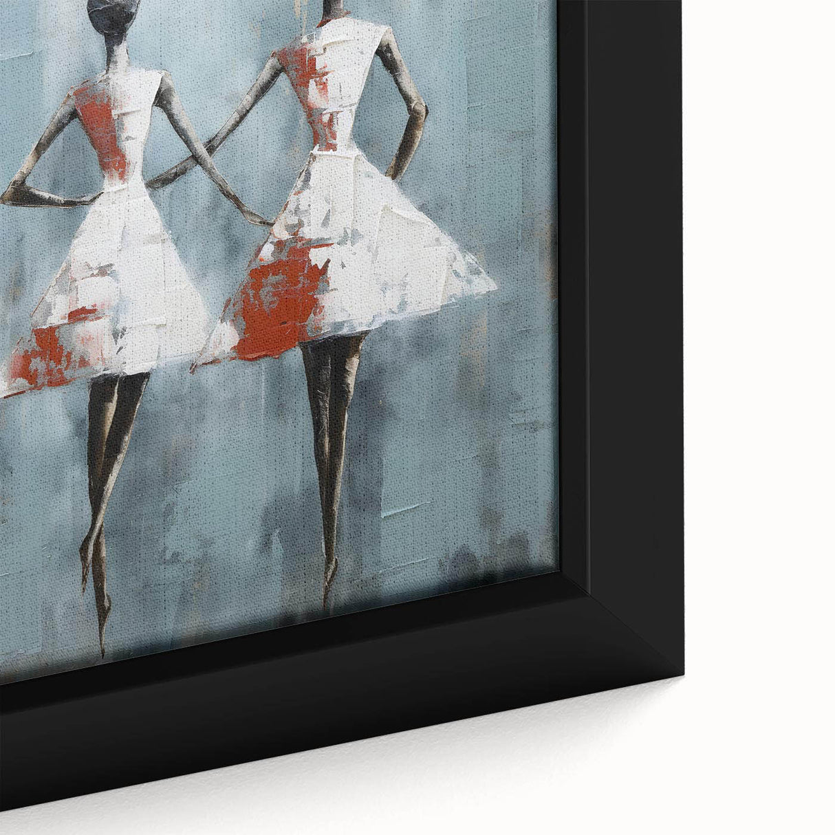 Close-up of a framed abstract figurative wall art piece showcasing vibrant colors and unique shapes, perfect for modern home decor.