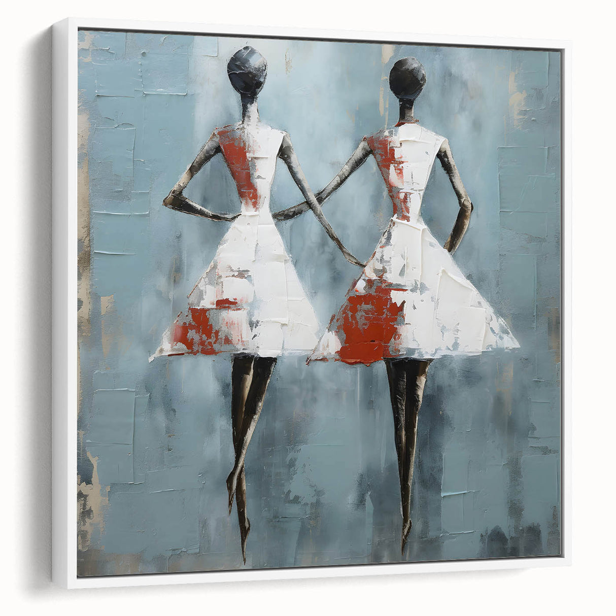 Framed abstract figurative wall art showcasing a colorful design with flowing shapes and textures, displayed against a white background.