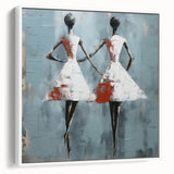 Framed abstract figurative wall art showcasing a colorful design with flowing shapes and textures, displayed against a white background.