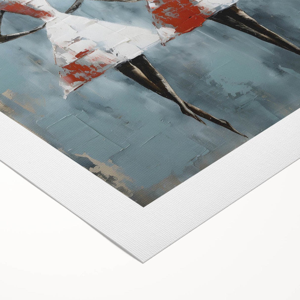 Abstract figurative wall art design on rolled canvas, showcasing vibrant colors and dynamic shapes, ideal for modern home decor.