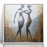 Framed abstract figurative wall art featuring vibrant colors and dynamic shapes, displayed against a white backdrop, adding a modern touch to any space.