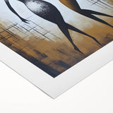 Abstract figurative wall art print on rolled canvas showcasing vibrant colors and flowing shapes, ideal for modern home decor and artistic expression.