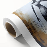 Rolled canvas artwork displaying an abstract figurative design with vibrant colors, perfect for modern home decor and artistic expression.