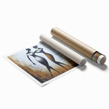 Abstract figurative wall art print showcasing vibrant colors and fluid shapes, rolled for easy shipping and display in modern interiors.