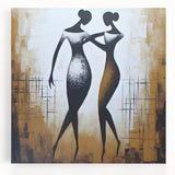 Abstract figurative wall art design on stretched canvas, showcasing vibrant colors and unique shapes, perfect for modern home décor.