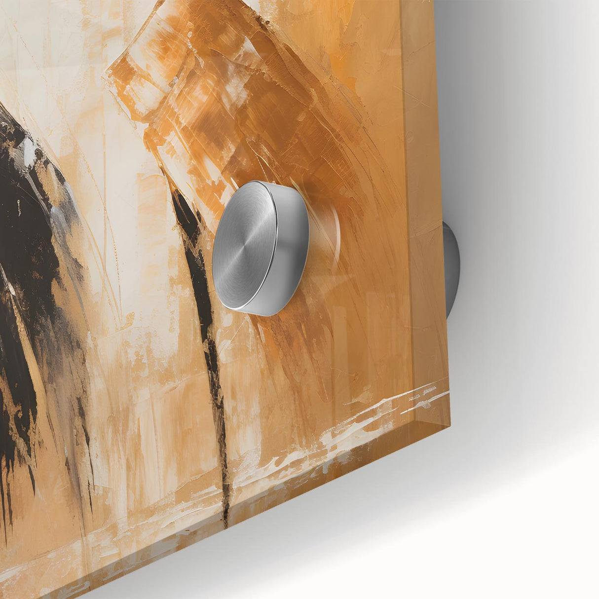 Close-up view of an abstract figurative design wall art piece, showcasing vibrant colors and intricate details on acrylic glass, perfect for modern decor.