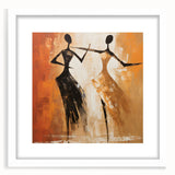 Abstract figurative wall art with a modern design, featuring vibrant colors and unique shapes, framed in a sleek white mat for an elegant look.