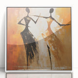 Framed abstract figurative wall art design showcasing vibrant colors and dynamic shapes, presented in a sleek white frame for modern decor.