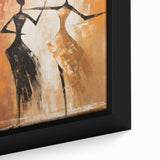 Close-up of framed abstract figurative wall art featuring vibrant colors and bold brushstrokes, perfect for modern home decor.