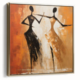 Framed abstract figurative wall art showcasing a gold and black design, elegantly displayed from the side to highlight its modern aesthetic.