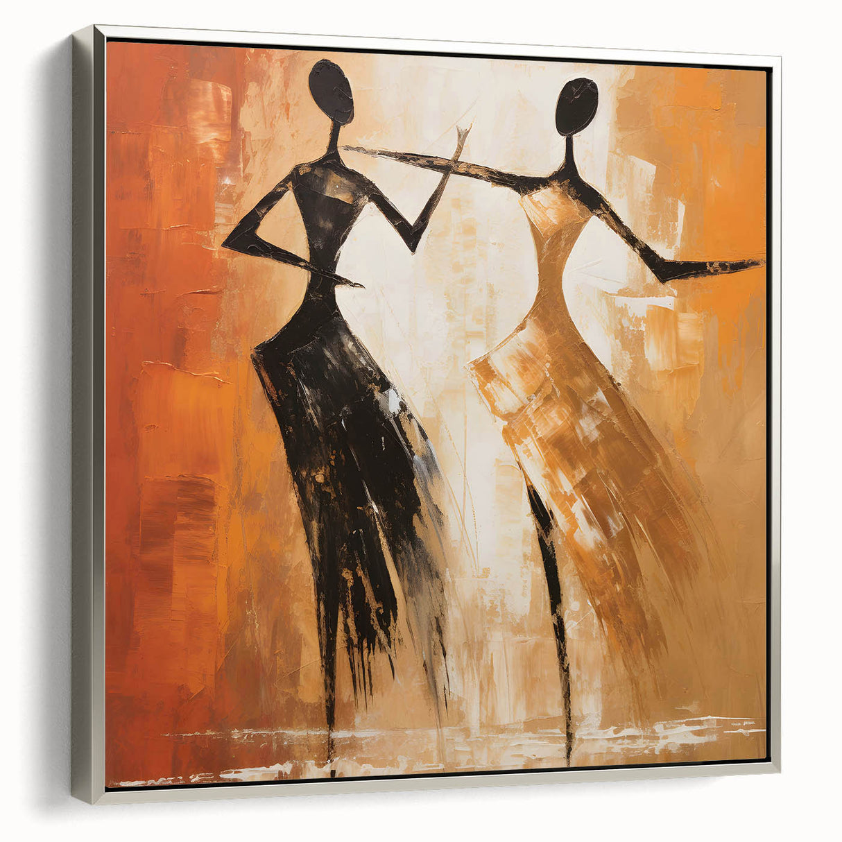 Framed abstract figurative wall art in silver, showcasing dynamic shapes and textures, perfect for modern decor in any living space.