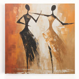 Abstract figurative wall art design on stretched canvas, showcasing vibrant colors and dynamic shapes, perfect for modern home decor.