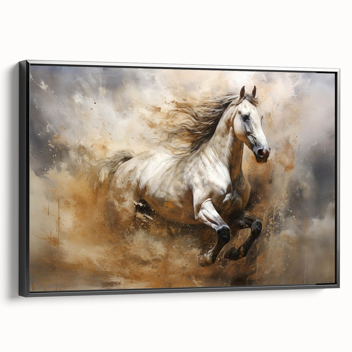 Framed abstract figurative wall art in a black frame, showcasing vibrant colors and dynamic shapes, ideal for modern decor.