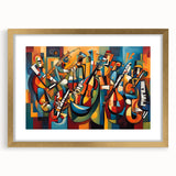 Framed abstract figurative wall art featuring a gold mat and sleek design, perfect for modern decor in living spaces or offices.