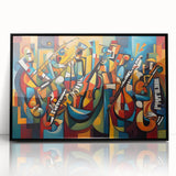 Framed abstract figurative wall art collection showcasing vibrant colors and intricate designs, presented in a sleek black frame for modern decor.