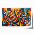 Abstract figurative wall art print showcasing vibrant colors and dynamic shapes, rolled and ready for framing, ideal for modern decor.