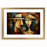 Framed abstract figurative wall art design showcasing a gold mat, emphasizing modern elegance and artistic flair, perfect for home décor.