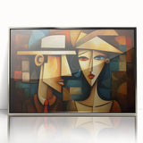 Framed abstract figurative wall art design in silver, showcasing dynamic shapes and textures, perfect for modern home decor.